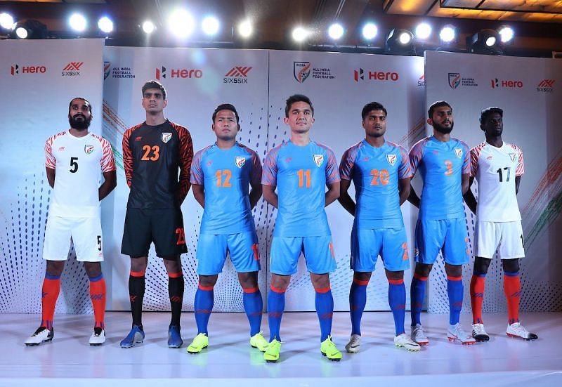 The new football kit of the Indian football team has tiger stripes embellished on them