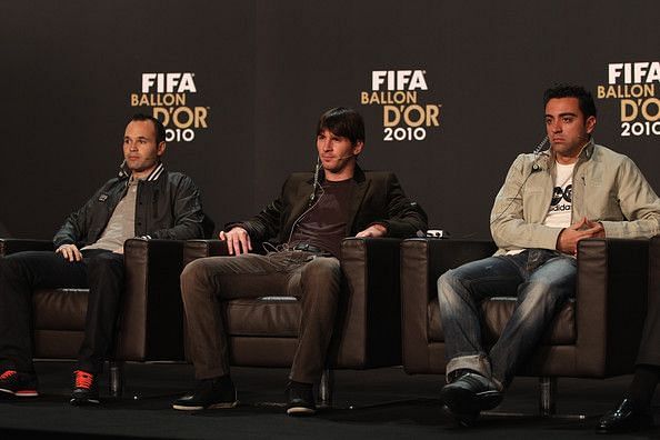 Iniesta, Messi and Xavi were the top 3 nominees for the 2010 Ballon d&#039;Or