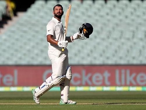 Chesteshwar Pujara after scoring 123 runs at Adelaide on day 1 of the first Test