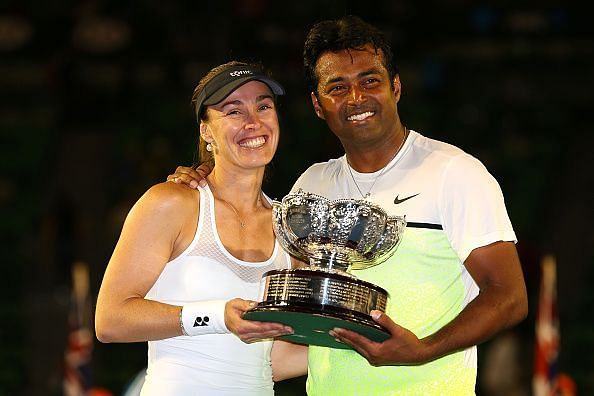 Leander Paes and Martina Hingis after their 2015 Australian Open win