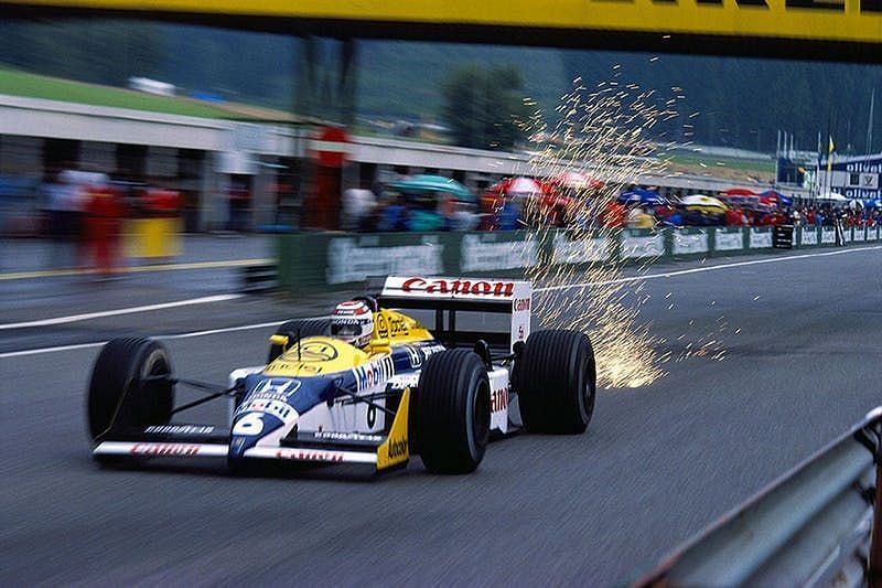 Williams powered by a turbo engine with sparks flying off
