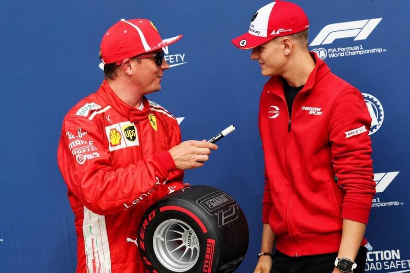 Mick Schumacher with Ferrari&#039;s last World Champion Kimi Raikkonen at Monza, Italy 2018