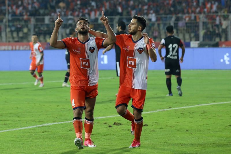 Hugo Boumous thanks the heavens after scoring the third goal for FC Goa