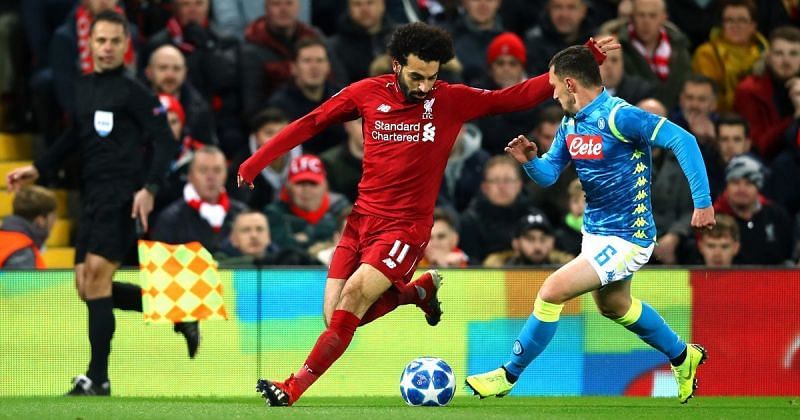 Mo Salah in action against Napoli in the final group stage matches
