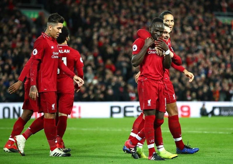 Sadio Mane celebrates his goal