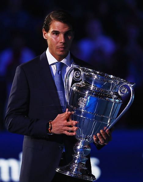 Rafael Nadal with the Year End World Number 1 ranking trophy in 2017