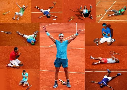 A montage of all 11 of Rafael Nadal's French Open conquests