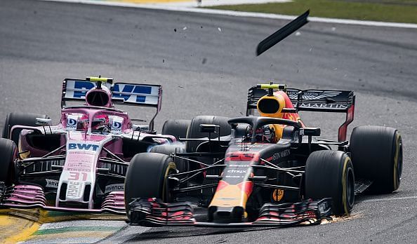 Force India&#039;s Esteban Ocon took out Max Verstappen at the 2018 Brazilian Grand Prix