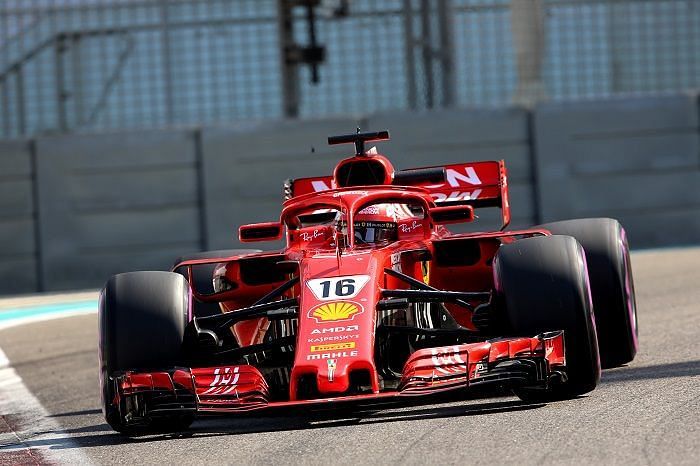 Leclerc driving Ferrari&#039;s SF71H at the postseason test in Abu Dhabi