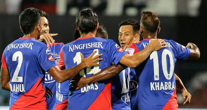 Bengaluru FC players celebrate after Udanta Singh gives them the lead