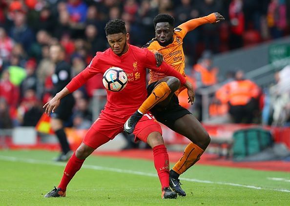 Joe Gomez battling for possession during last year&#039;s Fourth Round tie at Anfield