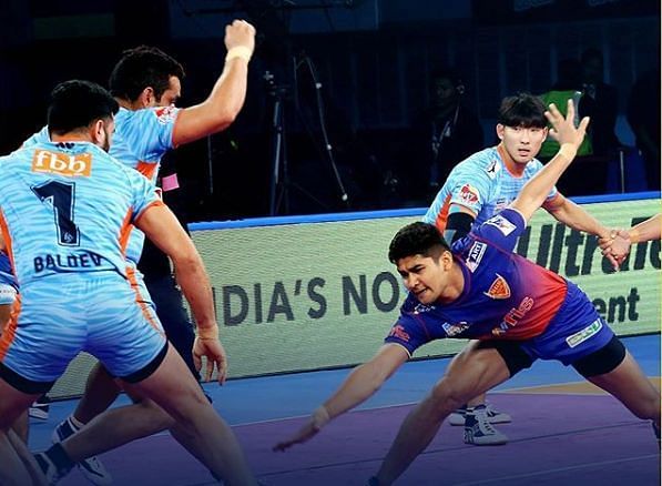 प्रो कबड्डी लीग 2018: दबंग दिल्ली ने बंगाल वॉरियर्स को हराया, मेराज शेख ने पूरे किए 350 पॉइंट