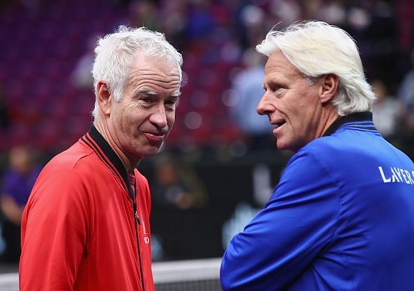 Bjorn Borg with John McEnroe at the 2018 Laver Cup