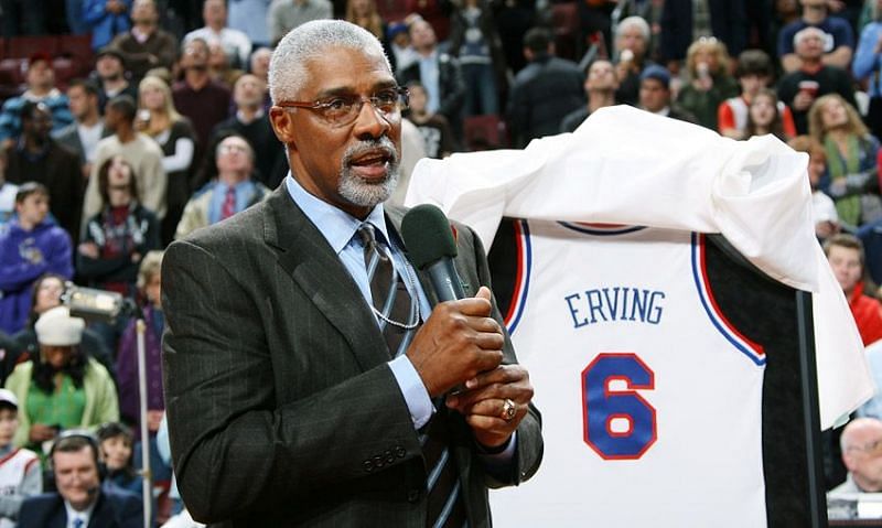 Julius Irving&#039;s number 6 jersey retired by the Philadelphia 76ers