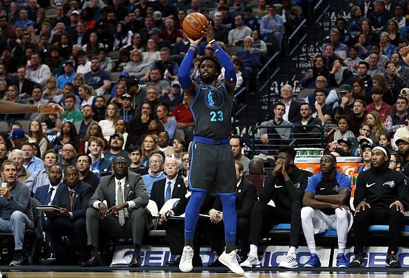 Wesley Matthews taking a shot during a game against the Orlando Magic