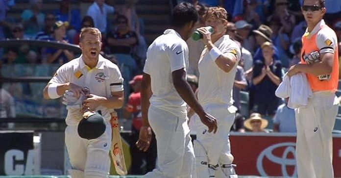 Warner mocks Varun Aaron during India's 2014 tour of Australia