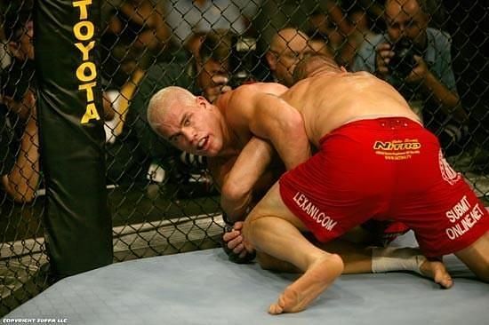 Tito Ortiz lies shell-shocked in his title defence versus Randy Couture (Image credits: Zuffa LLC)
