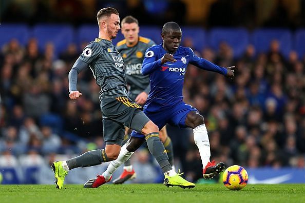 Chelsea&#039;s Ngolo Kante in action vs. Leicester City