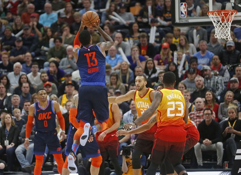 George has 43 and 14 as Thunder hold off Jazz, 107-106