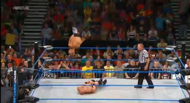 Christopher Daniels performs a moonsault in Impact wrestling.