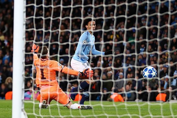 Sane&#039;s touch deceived Baumann and allowed him a simple finish to provide City a slender lead