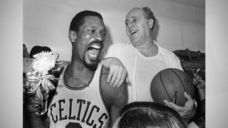 Bill Russell celebrates one of his eleven championships
