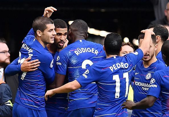 Chelsea celebrate their second goal