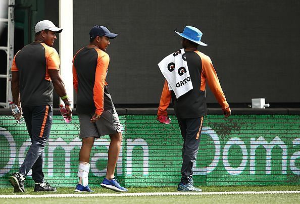 The Mumbai teenager was seen wearing a protective brace on his left ankle while jogging around the Adelaide Oval on Monday