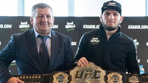 Khabib Nurmagomedov alongside his father, Abdulmanap Nurmagomedov