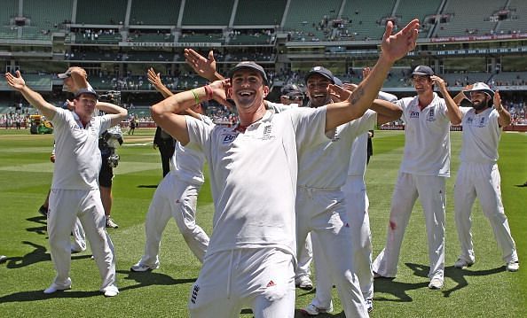 England celebrate their euphoric 3-1 Ashes series victory on Australian soil in 2010/11