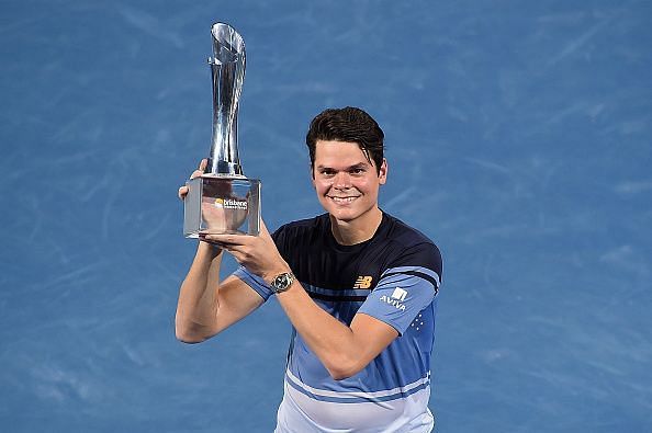 Milos Raonic with the 2016 Brisbane International trophy
