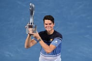 Milos Raonic with the 2016 Brisbane International trophy