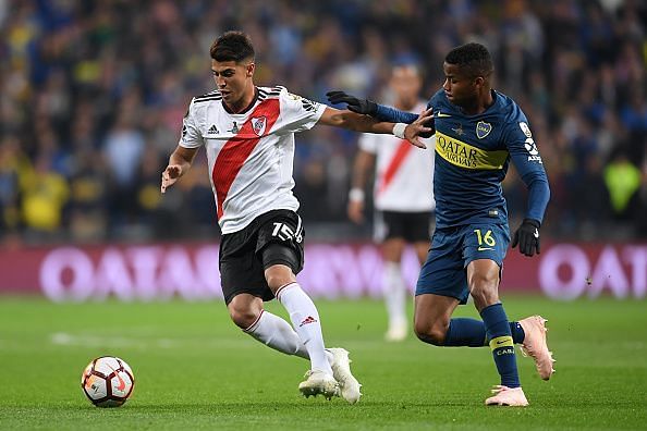 20-year-old Exequiel Palacios (L) has been linked with a move from River Plate to Real Madrid