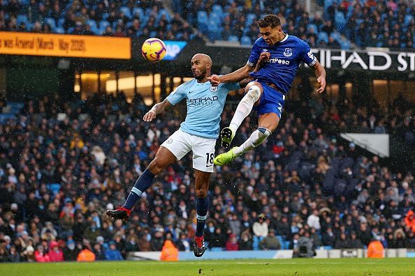 A master in the air. Dominic Calvert Lewin dominated the airspace inside Etihad Stadium. He also scored a headed goal.