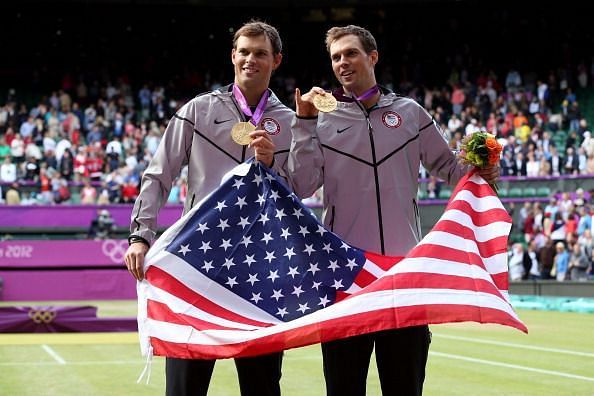 Bob and Mike Bryan after winning the Gold at the London Olympics