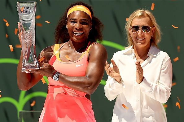 Serena Williams (left) and Martina Navratilova at the 2015 Miami Open
