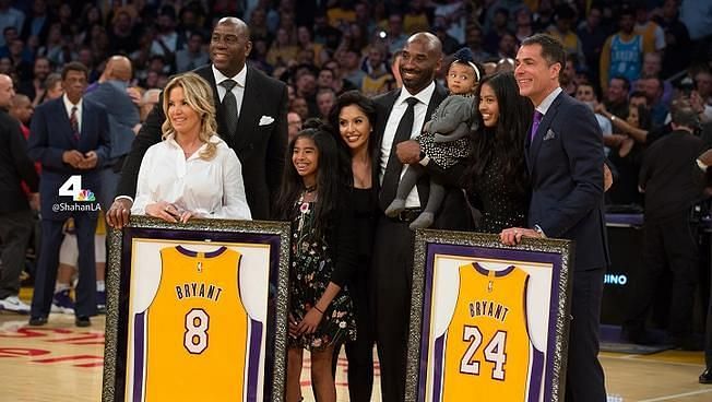 Kobe Bryant&#039;s number 8 and 24 jerseys retired by the Los Angeles Lakers