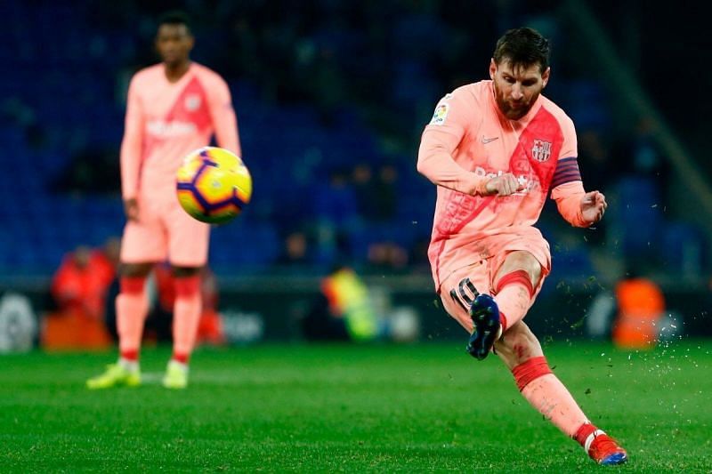 Messi netted two free-kicks against Espanyo