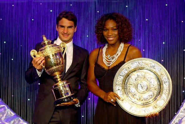 Serena Williams poses with the Rose Water Dish at the Wimbledon Winners Party 2009