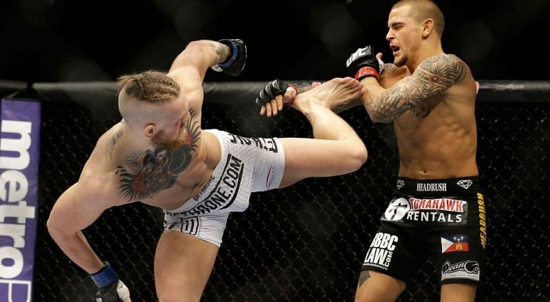 Conor McGregor and Anthony 'Showtime' Pettis during their fight at UFC 178!