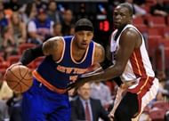 Melo in action for the New York Knicks against the Miami Heat