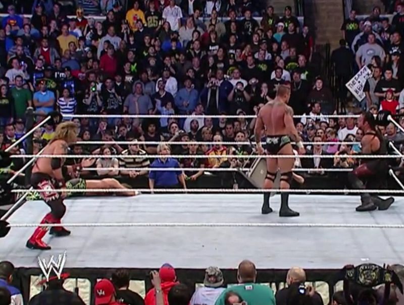 Edge sets up for a spear in the 2007 Royal Rumble.