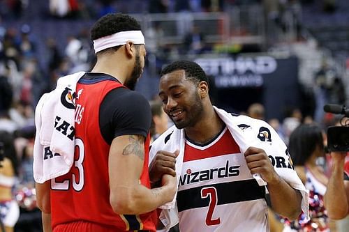 The pair share an embrace after the Pelicans' and Washington Wizards face off