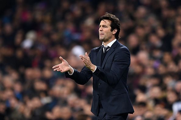 Santiago Solari cheering his Real Madrid players