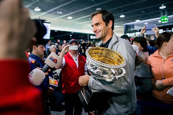 Roger Federer arrives in Zurich after winning his record 6th Australian Open title in 2018