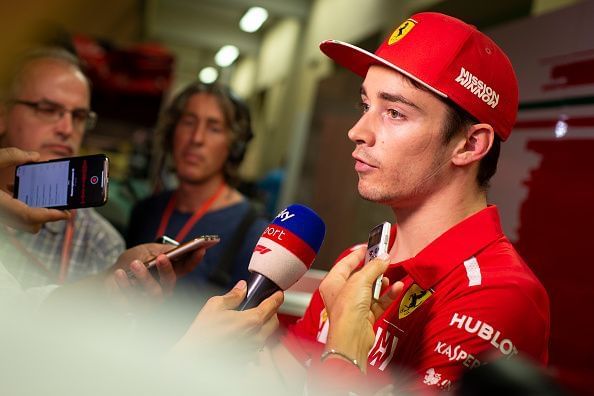 Leclerc with Ferrari colours during F1 end of season testing in Abu Dhabi