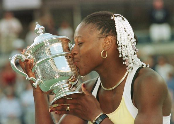Serena Williams with her first Grand Slam crown at the US Open of 1999