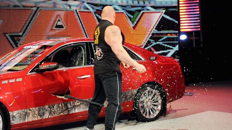 Hardly anything remained of the car once Brock Lesnar was done with it