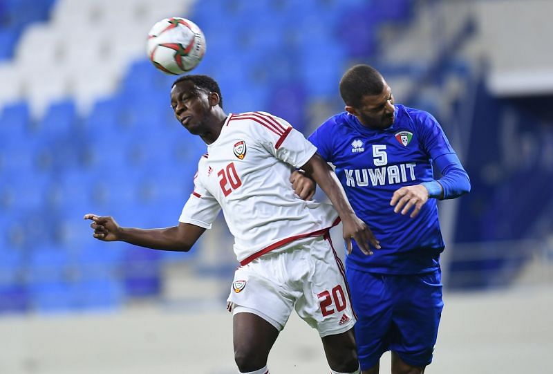 UAE and Kuwait players battle out amongst themselves in the friendly match