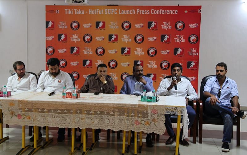 Tiki Taka Director Prahlad Meyyappan speaks at the launch of the Hotfut&Acirc;&nbsp;SUFC and Tiki Taka Partnership